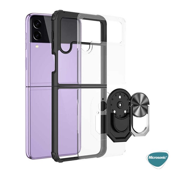 Microsonic Samsung Galaxy Z Flip 3 Kılıf Grande Clear Ring Holder Siyah 6