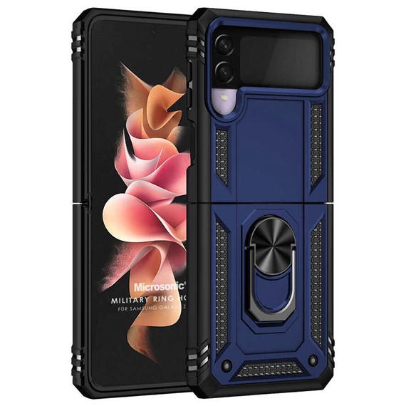 Microsonic Samsung Galaxy Z Flip 3 Kılıf Military Ring Holder Lacivert 1