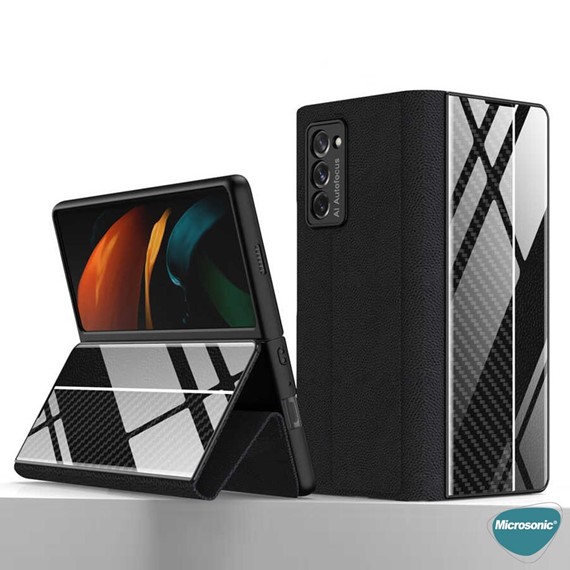 Microsonic Samsung Galaxy Z Fold 2 Kılıf Carbon Fiber BookStyle Siyah 2