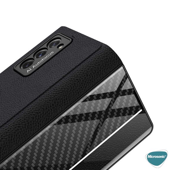 Microsonic Samsung Galaxy Z Fold 2 Kılıf Carbon Fiber BookStyle Siyah 3