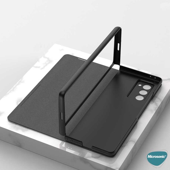 Microsonic Samsung Galaxy Z Fold 2 Kılıf Carbon Fiber BookStyle Siyah 4