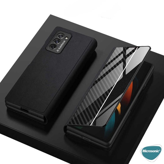 Microsonic Samsung Galaxy Z Fold 2 Kılıf Carbon Fiber BookStyle Siyah 7