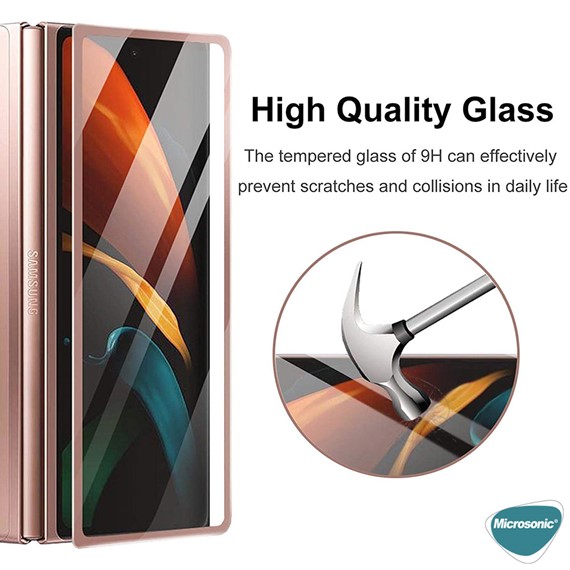 Microsonic Samsung Galaxy Z Fold 2 Ön Arka Tam Kaplayan Temperli Cam Ekran Koruyucu Gold 7