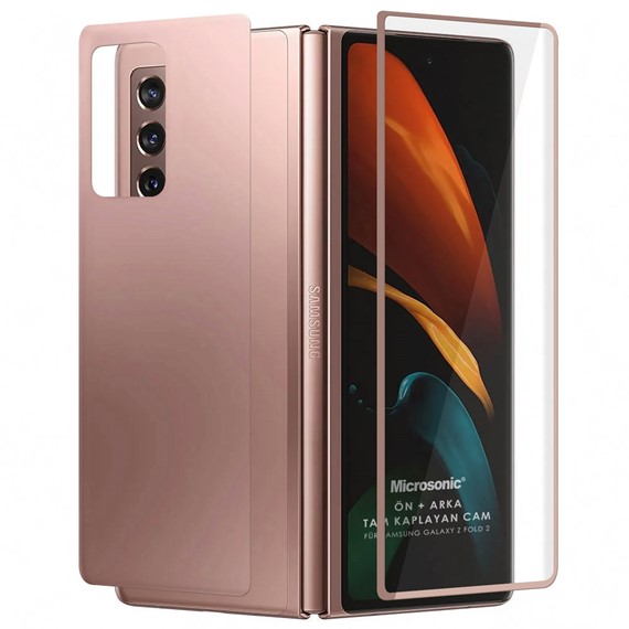 Microsonic Samsung Galaxy Z Fold 2 Ön Arka Tam Kaplayan Temperli Cam Ekran Koruyucu Gold 1