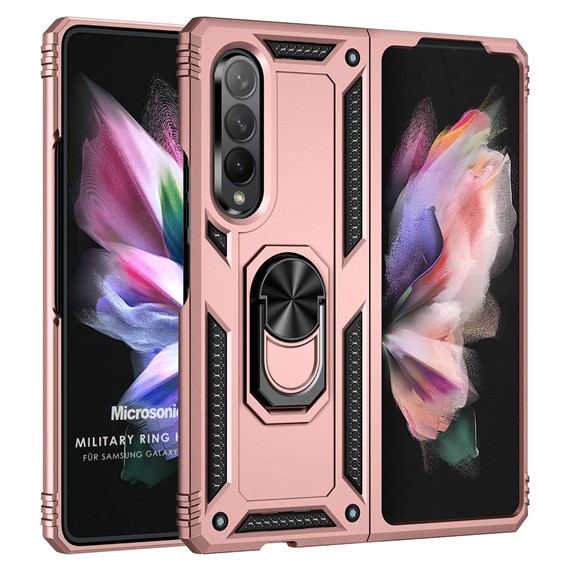 Microsonic Samsung Galaxy Z Fold 3 Kılıf Military Ring Holder Rose Gold 1