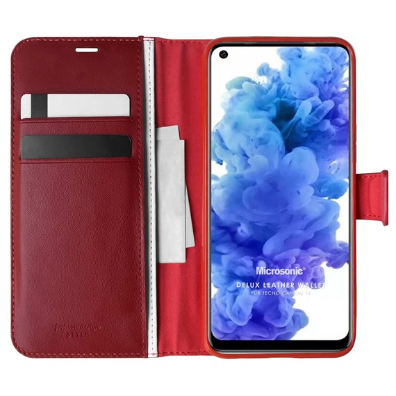 Microsonic TECNO Camon 16 Kılıf Delux Leather Wallet Kırmızı 1