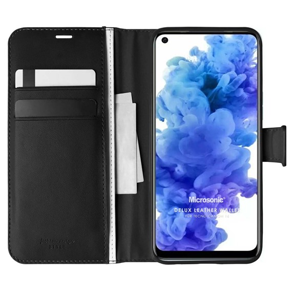 Microsonic TECNO Camon 16 Kılıf Delux Leather Wallet Siyah 1