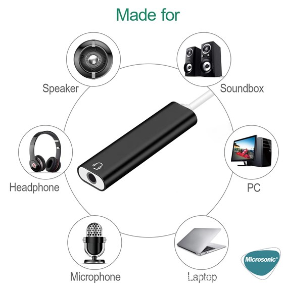 Microsonic USB Sound Card Kablo USB 3 5mm Jack Aux Kablo Dönüştücü Adaptör Siyah 2