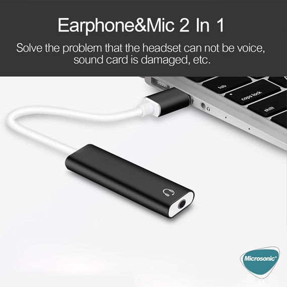 Microsonic USB Sound Card Kablo USB 3 5mm Jack Aux Kablo Dönüştücü Adaptör Siyah 4