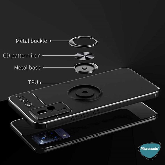 Microsonic Vivo V21 Kılıf Kickstand Ring Holder Siyah 3