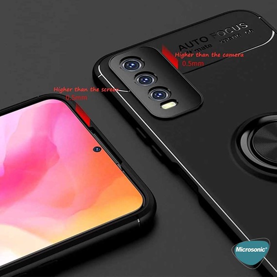 Microsonic Vivo Y11s Kılıf Kickstand Ring Holder Kırmızı 4