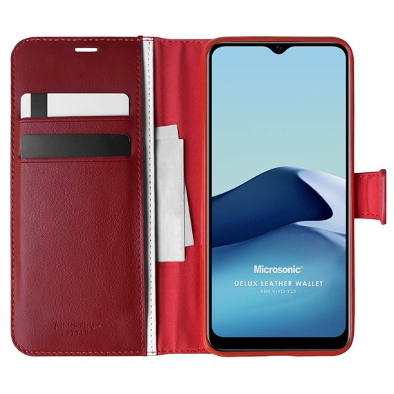 Microsonic Vivo Y20s Kılıf Delux Leather Wallet Kırmızı 1