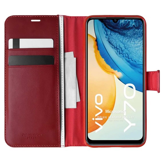 Microsonic Vivo Y70 Kılıf Delux Leather Wallet Kırmızı 1