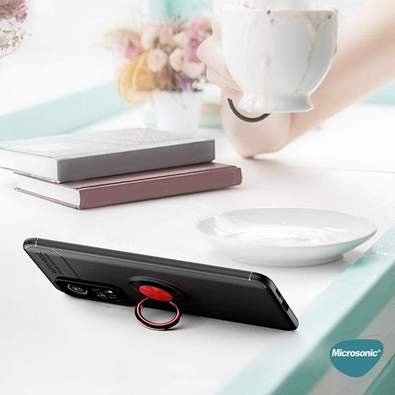 Microsonic Xiaomi Mi 10T Pro Kılıf Kickstand Ring Holder Siyah Rose 7