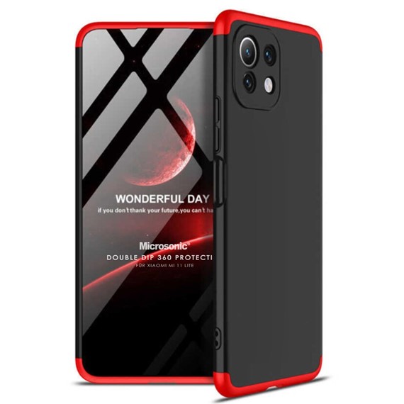 Microsonic Xiaomi Mi 11 Lite Kılıf Double Dip 360 Protective Siyah Kırmızı 1