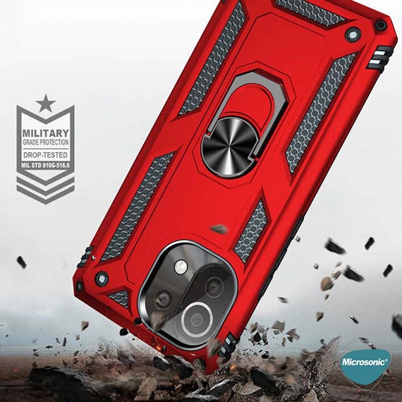 Microsonic Xiaomi Mi 11 Lite Kılıf Military Ring Holder Kırmızı 3