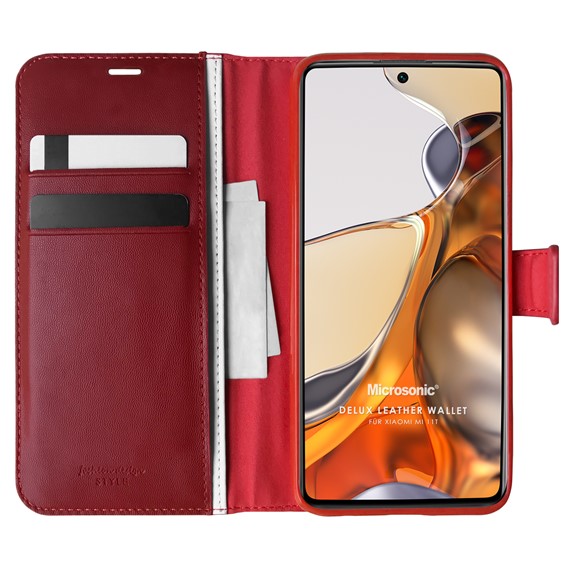 Microsonic Xiaomi Mi 11T Pro Kılıf Delux Leather Wallet Kırmızı 1