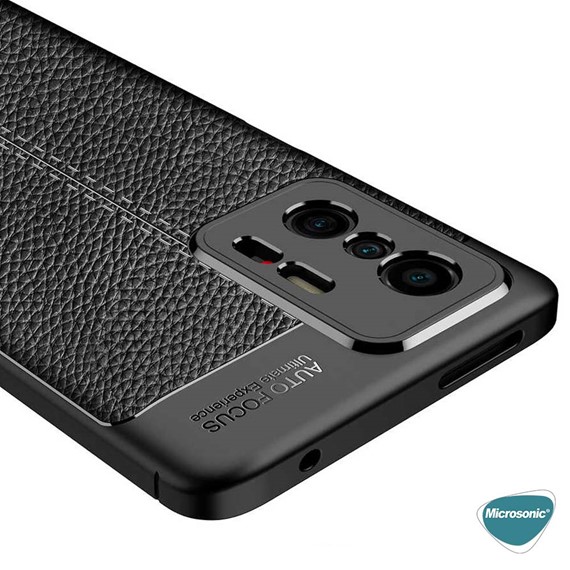 Microsonic Xiaomi Mi 11T Kılıf Deri Dokulu Silikon Siyah 6