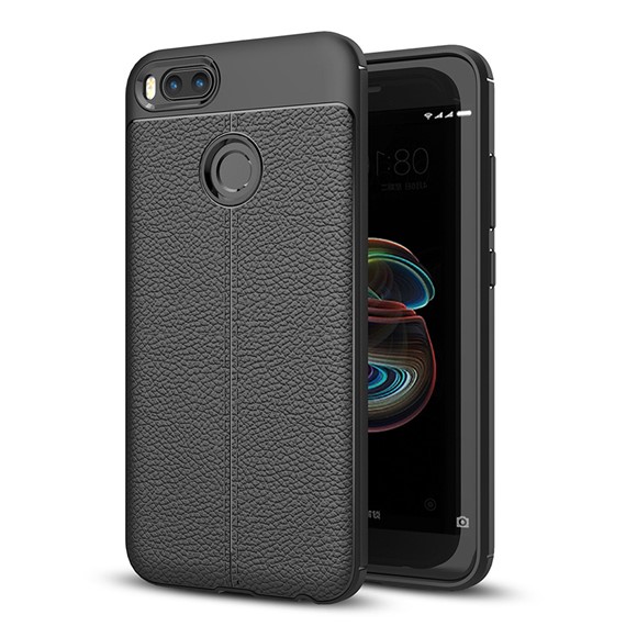 Microsonic Xiaomi Mi A1 Kılıf Deri Dokulu Silikon Siyah 1