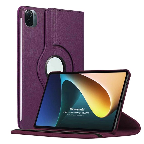 Microsonic Xiaomi Mi Pad 5 Kılıf 360 Dönerli Stand Deri Mor 1