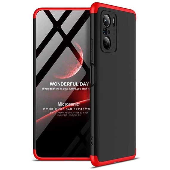 Microsonic Xiaomi Redmi K40 Pro Kılıf Double Dip 360 Protective Siyah Kırmızı 1