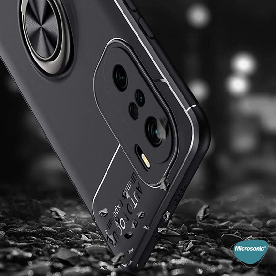 Microsonic Xiaomi Redmi K40 Pro Kılıf Kickstand Ring Holder Siyah 3