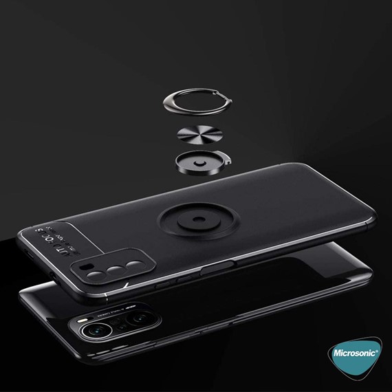 Microsonic Xiaomi Poco F3 Kılıf Kickstand Ring Holder Lacivert 6