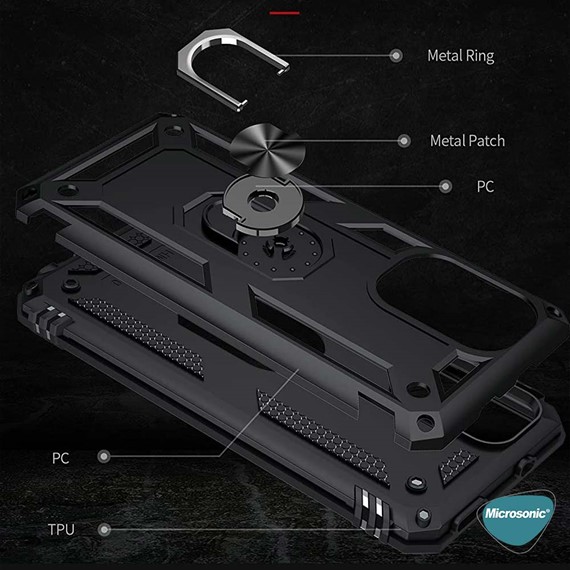 Microsonic Xiaomi Poco F3 Kılıf Military Ring Holder Siyah 5