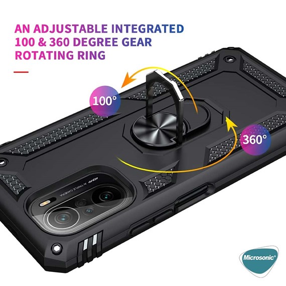 Microsonic Xiaomi Redmi K40 Pro Kılıf Military Ring Holder Kırmızı 6