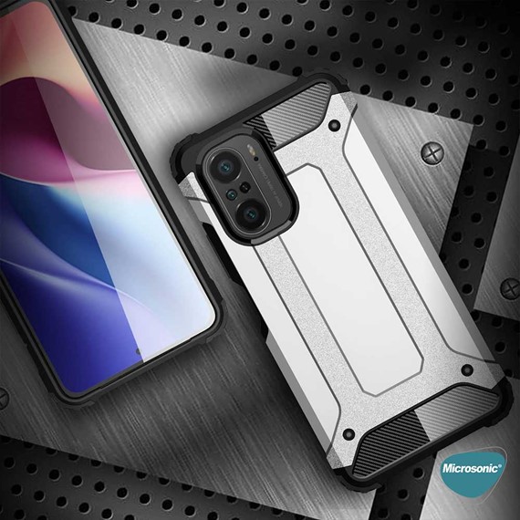 Microsonic Xiaomi Redmi K40 Kılıf Rugged Armor Gümüş 3