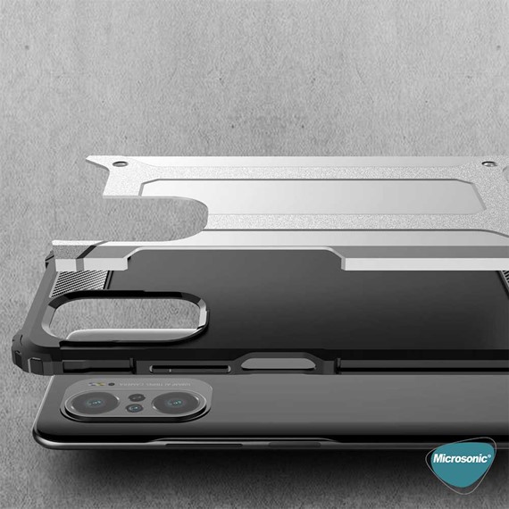 Microsonic Xiaomi Poco F3 Kılıf Rugged Armor Gümüş 5
