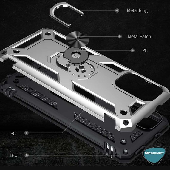 Microsonic Xiaomi Poco M3 Kılıf Military Ring Holder Siyah 6