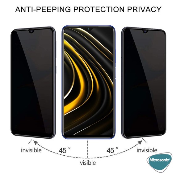 Microsonic Xiaomi Poco M3 Privacy 5D Gizlilik Filtreli Cam Ekran Koruyucu Siyah 2