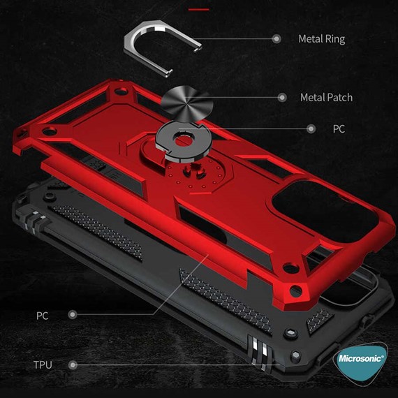 Microsonic Xiaomi Poco M3 Pro Kılıf Military Ring Holder Kırmızı 3