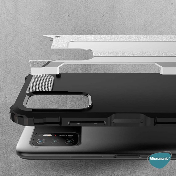 Microsonic Xiaomi Poco M3 Pro Kılıf Rugged Armor Gümüş 5