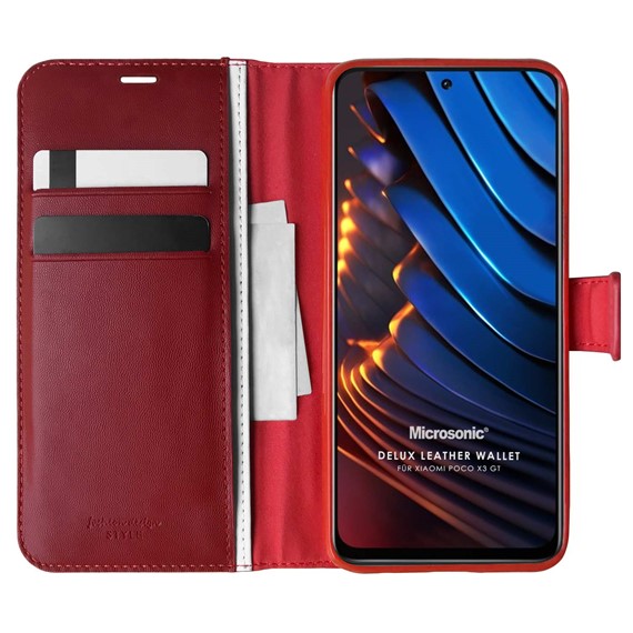Microsonic Xiaomi Poco X3 GT Kılıf Delux Leather Wallet Kırmızı 1