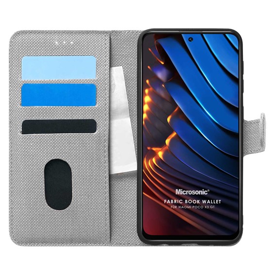 Microsonic Xiaomi Poco X3 GT Kılıf Fabric Book Wallet Gri 1