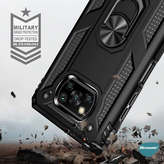 Microsonic Xiaomi Poco X3 Pro Kılıf Military Ring Holder Siyah 3