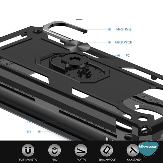 Microsonic Xiaomi Poco X3 NFC Kılıf Military Ring Holder Gümüş 7