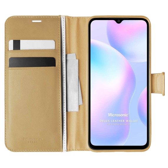 Microsonic Xiaomi Redmi 9A Kılıf Delux Leather Wallet Gold 1