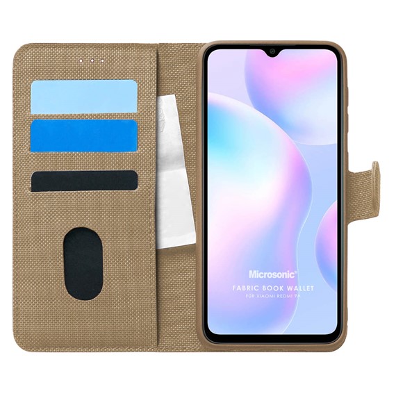 Microsonic Xiaomi Redmi 9A Kılıf Fabric Book Wallet Gold 1