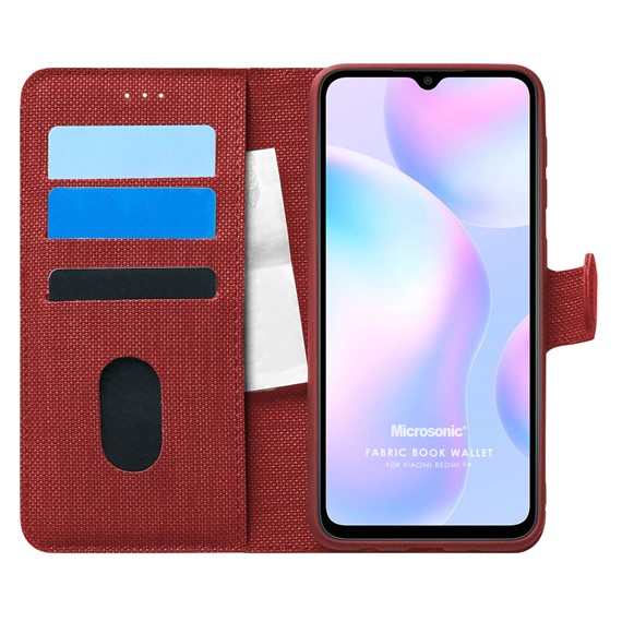 Microsonic Xiaomi Redmi 9A Kılıf Fabric Book Wallet Kırmızı 1