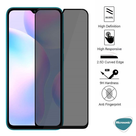 Microsonic Xiaomi Redmi 9A Privacy 5D Gizlilik Filtreli Cam Ekran Koruyucu Siyah 3