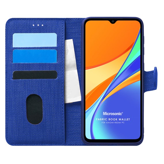 Microsonic Xiaomi Redmi 9C Kılıf Fabric Book Wallet Lacivert 1