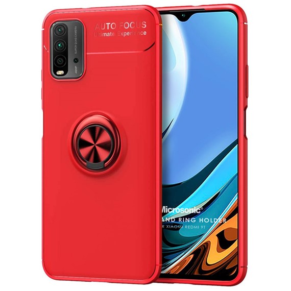 Microsonic Xiaomi Redmi 9T Kılıf Kickstand Ring Holder Kırmızı 1