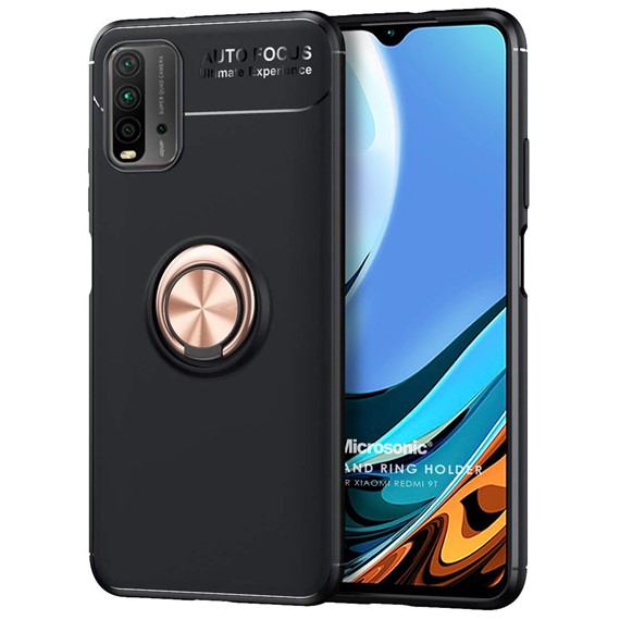 Microsonic Xiaomi Redmi 9T Kılıf Kickstand Ring Holder Siyah Rose 1