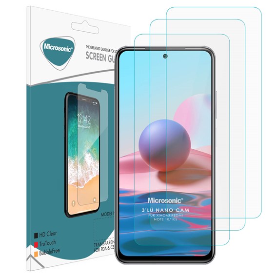 Microsonic Xiaomi Redmi Note 10S Screen Protector Nano Glass Cam Ekran Koruyucu 3 lü Paket 1