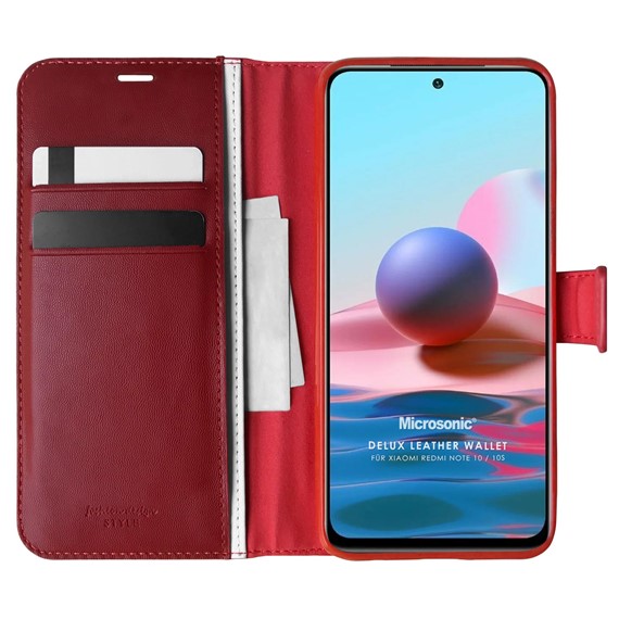 Microsonic Xiaomi Redmi Note 10S Kılıf Delux Leather Wallet Kırmızı 1