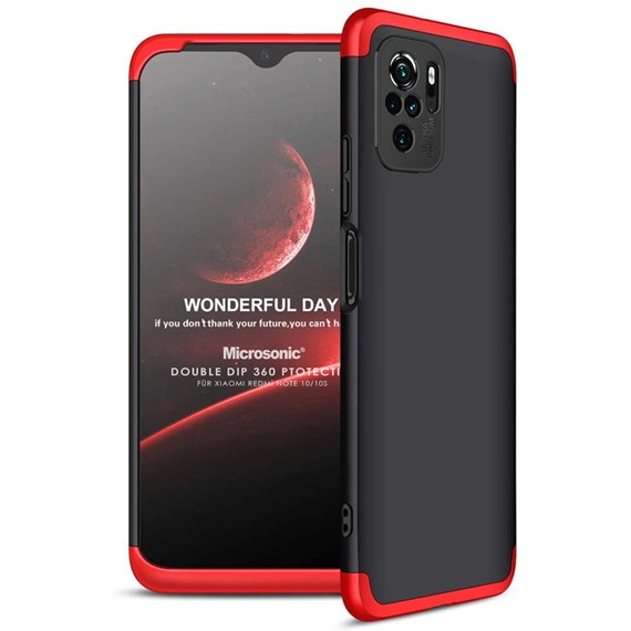 Microsonic Xiaomi Redmi Note 10S Kılıf Double Dip 360 Protective Siyah Kırmızı 1