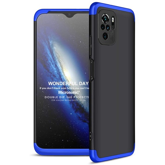 Microsonic Xiaomi Redmi Note 10 Kılıf Double Dip 360 Protective Siyah Mavi 1